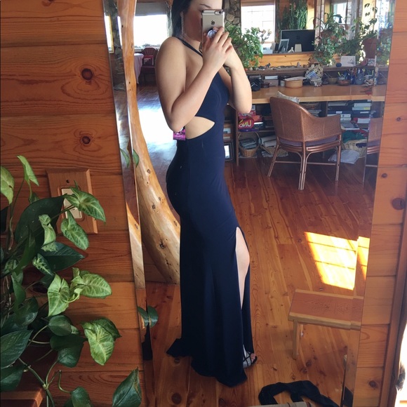 Dark Blue Long Prom Dress with Leg Slit - Picture 3 of 8